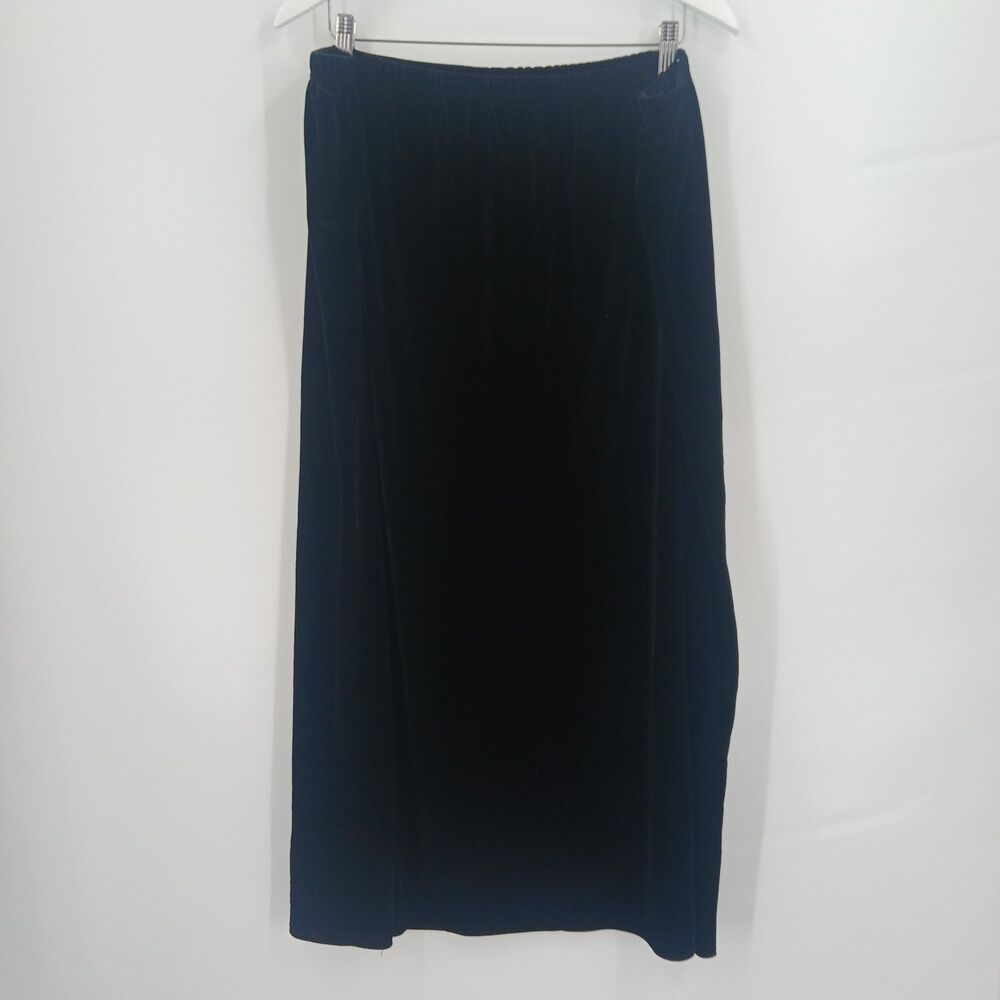 Vintage Kathie Lee Woman Black Velvet Elastic Waist Maxi Skirt Women Size 18/20W